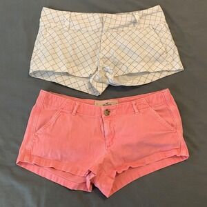 Hollister Hurley Shorts Womens 5 Pink Chino White Grid Print Lot Of 2 Summer